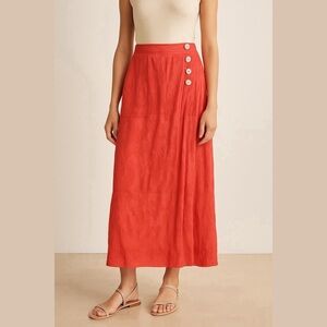 Vintage Foschini Elegant Coral Orange Abalone Button-Detail Embroidered Skirt 10